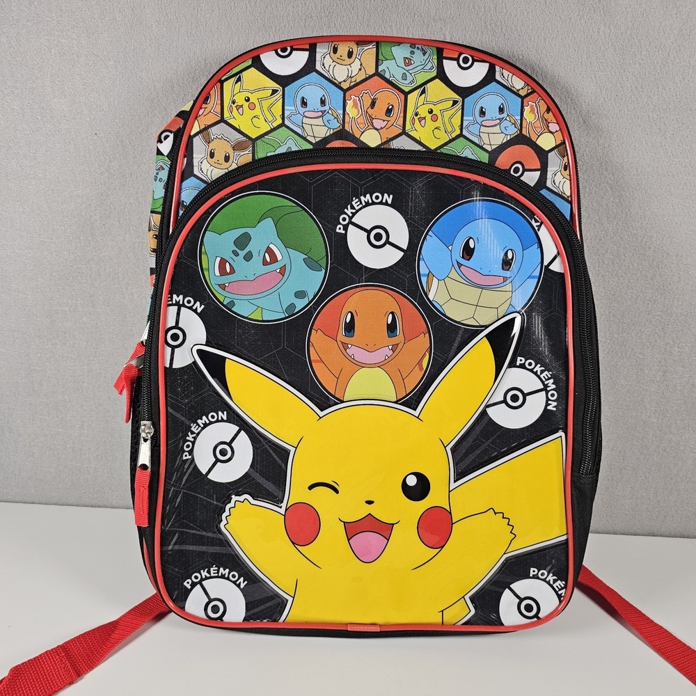 Pokemon Pikachu Pokeball 16" Backpack Bioworld Charmander Squirtle Bulbasaur NWT